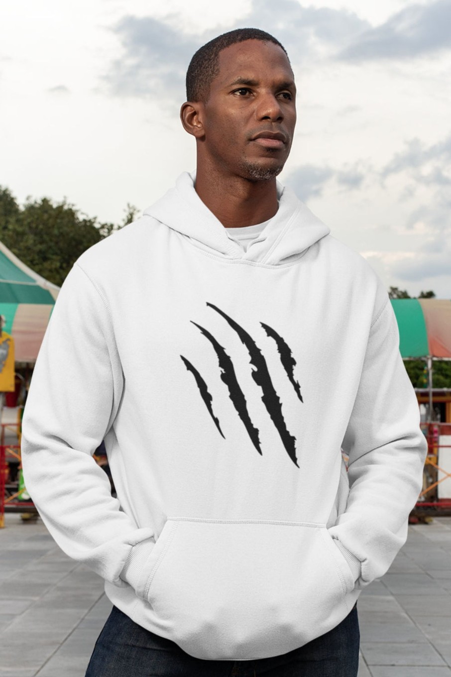 Men Styched Fashion | Panther Claw Premium Non Zipper White Hoodie