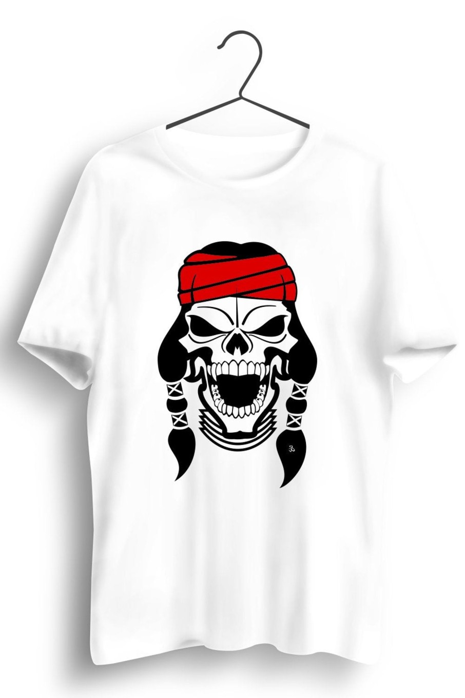 Men Styched | Red Indian Skull Graphic Printed White Tshirt