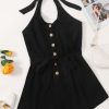 Women Styched Fashion | Button Down Tie-Waist Romper