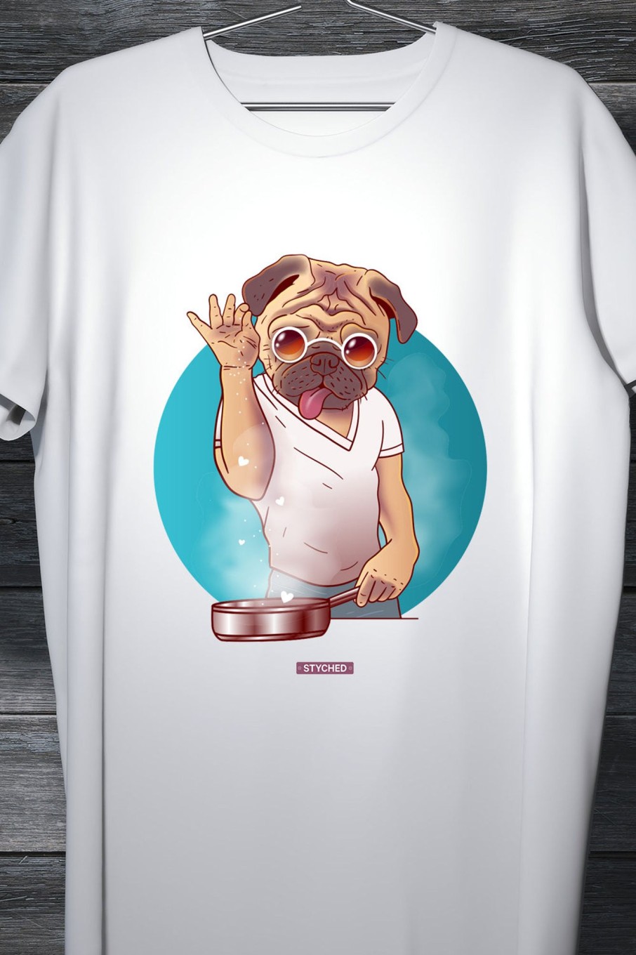 Men Styched Fashion | Salt Bae Nusret Pug Swag - Graphic Quirky White Tshirt