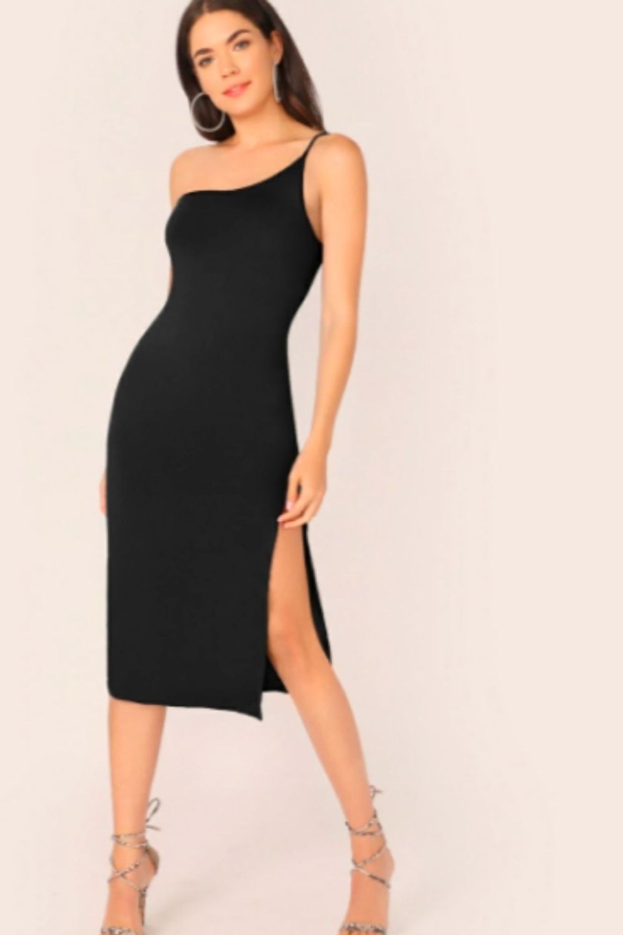 Women Styched Fashion | One Shoulder Midi Dress Black