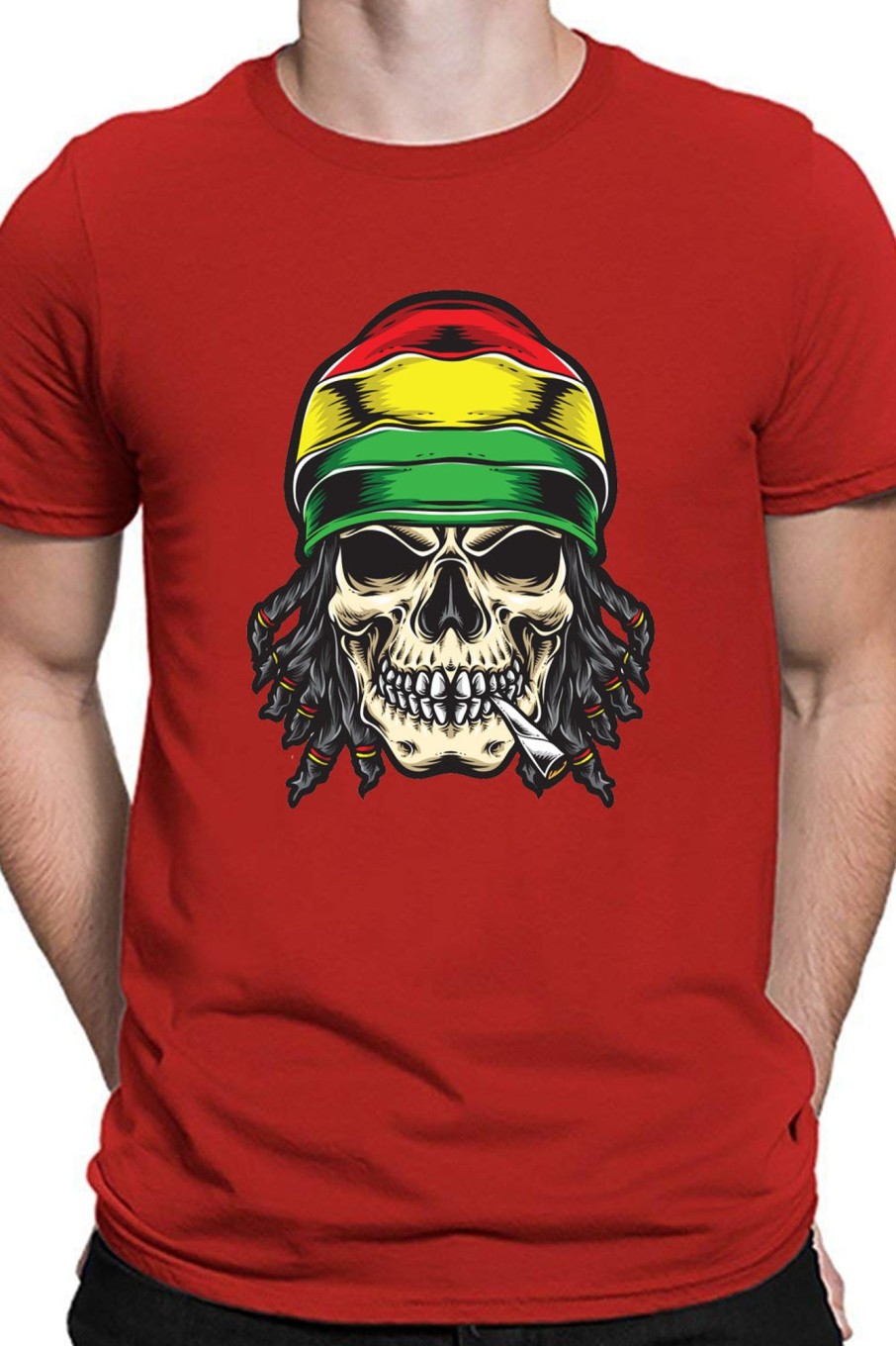 Men Styched Fashion | Reggae Skull - Rasta Red Casual Funk Tee