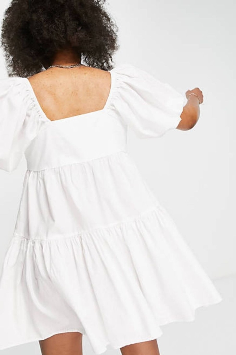 Women Styched Fashion | Babydoll Mini Smock Dress In White