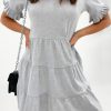 Women Styched Fashion | Frill Hem Sleeve Grey Mini Dress