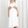 Women Styched Fashion | White Elbow Length Sleeve Dress