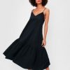 Women Styched Fashion | Black Tiered Cami Mini Dress