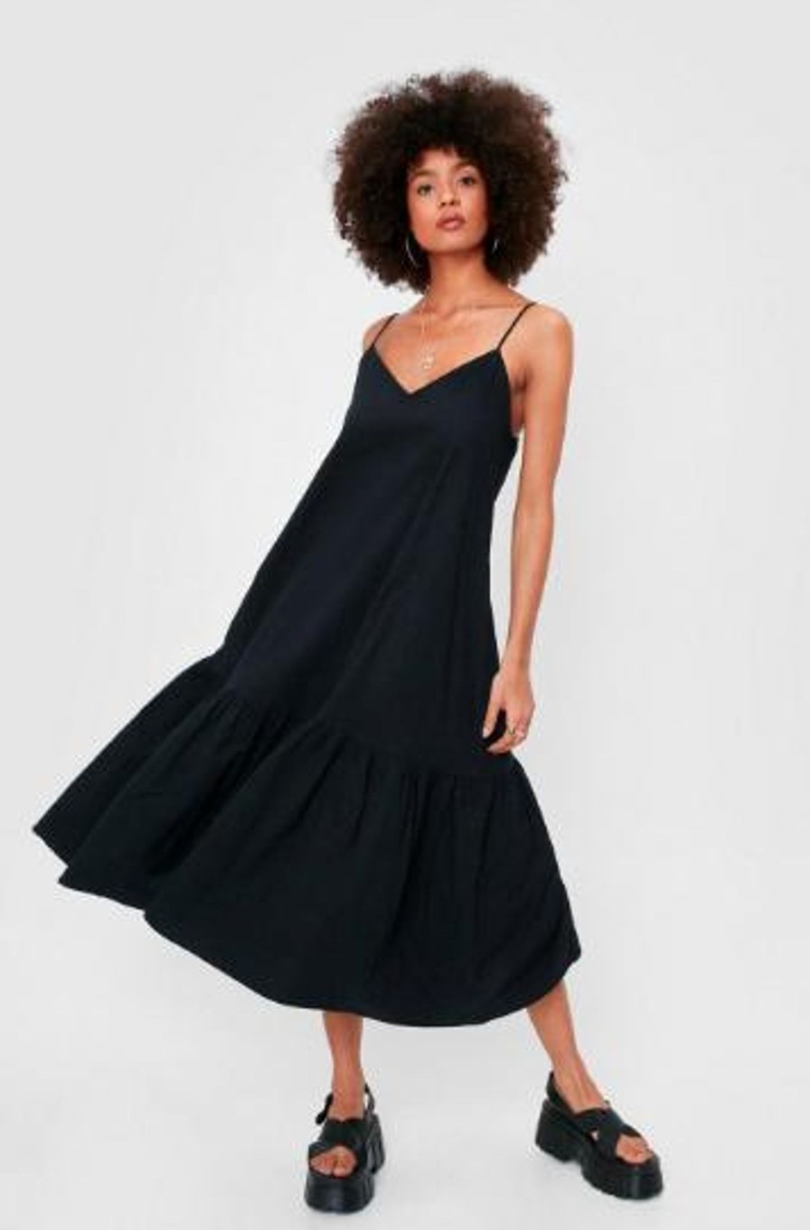 Women Styched Fashion | Black Tiered Cami Mini Dress