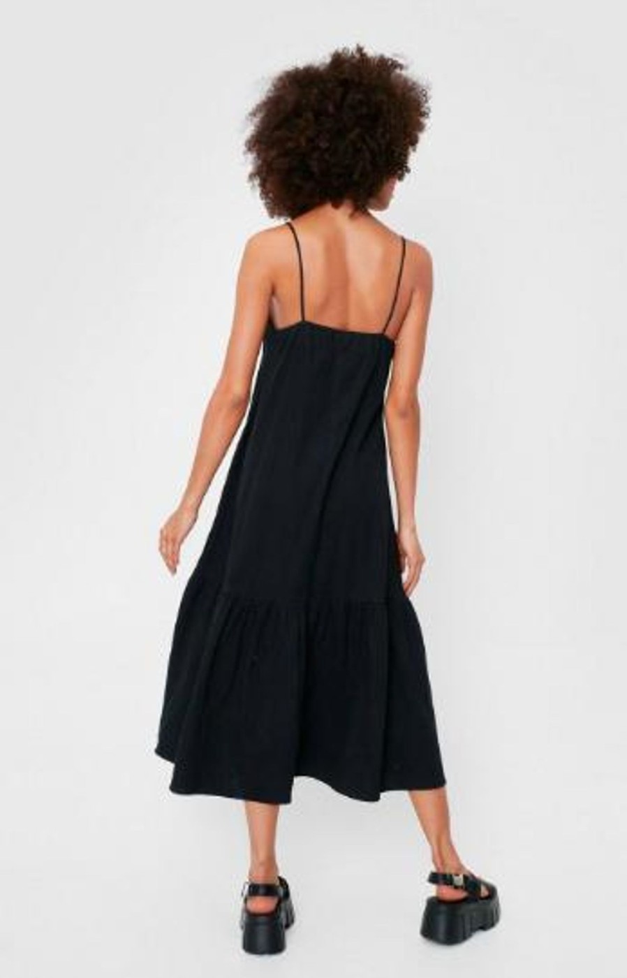 Women Styched Fashion | Black Tiered Cami Mini Dress