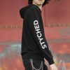 Men Styched Fashion | Styched Sleeve Print Premium Non Zipper Black Hoodie