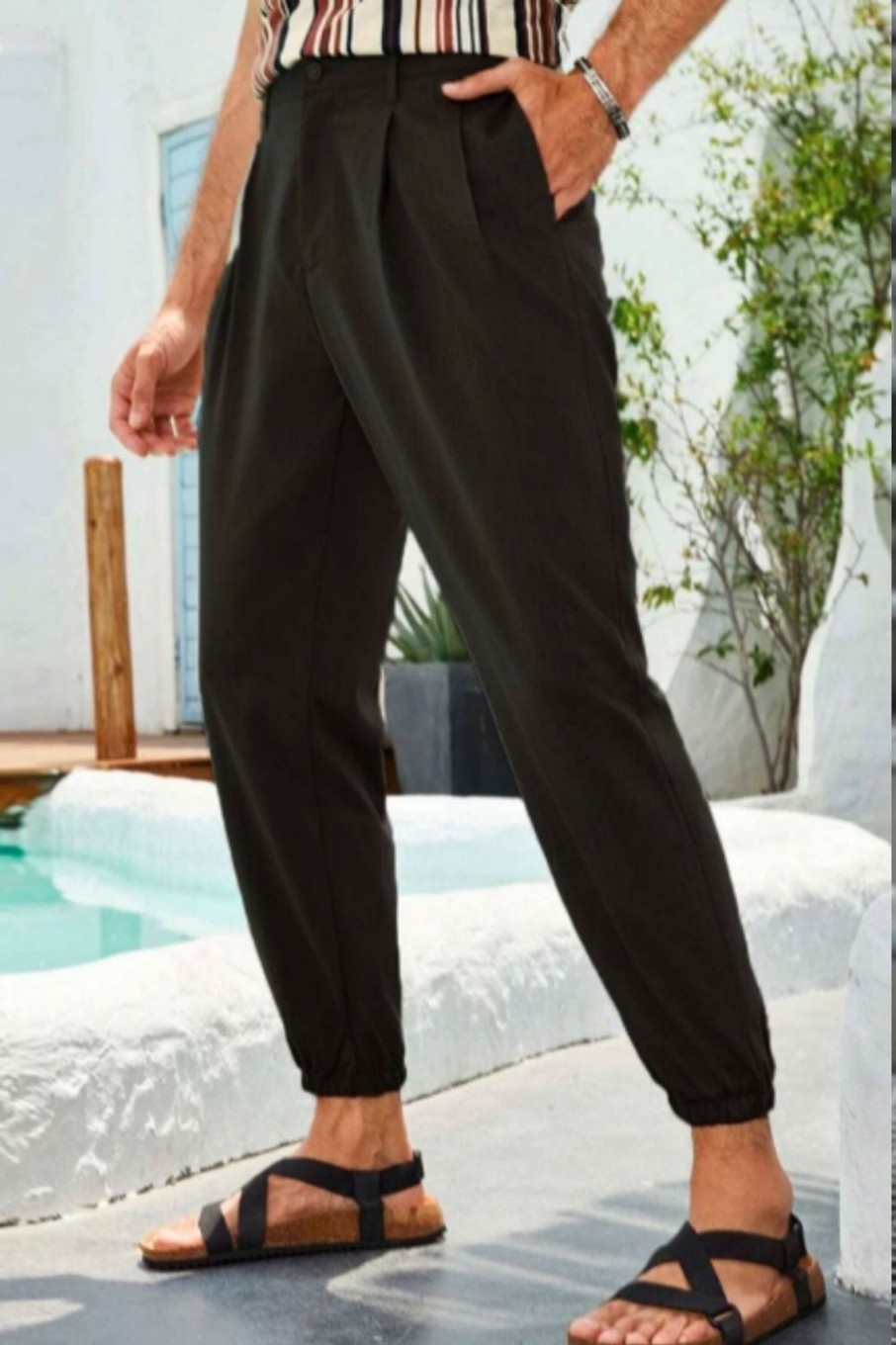 Men Styched Fashion | Fly Slant Pocket Tapered Trousers