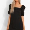 Women Styched Fashion | Puff Sleeved Shift Black Dress