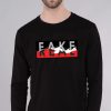 Men Styched Fashion | Fake Or Real - Torn Paper Effect Full Sleeves Black T-Shirt