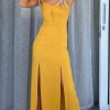 Women Styched Fashion | Pretty Mustard Slit Dress