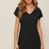 Women Styched Fashion | V Neck Solid Tee Dress