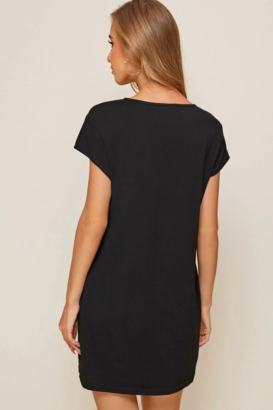 Women Styched Fashion | V Neck Solid Tee Dress