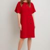 Women Styched Fashion | Button Front Detail Red Dress