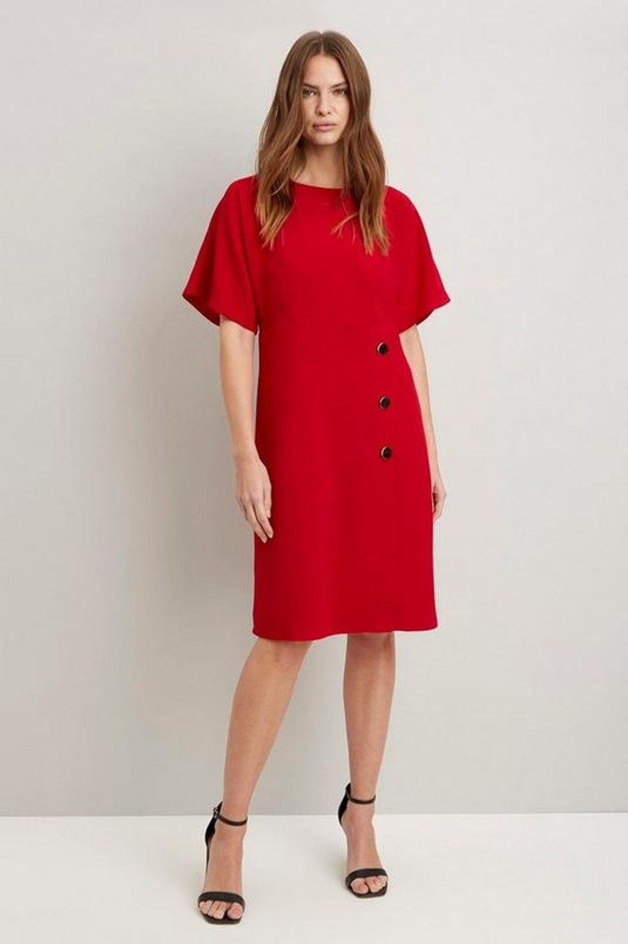 Women Styched Fashion | Button Front Detail Red Dress