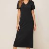 Women Styched Fashion | Split Hem Black Tee Dress