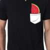 Men Styched Fashion | Premium Black Polo Tee With Watermelon Peeping Out Of Pocket Graphic