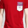 Men Styched Fashion | Spongebob Peeping Out Of The Pocket - Quirky Graphic T-Shirt Red Color