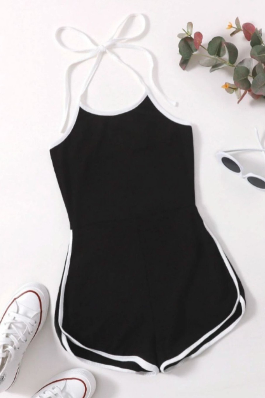 Women Styched Fashion | Contrast Binding Halter Romper