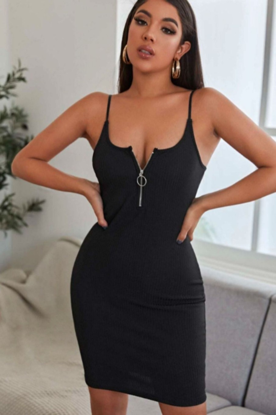 Women Styched Fashion | Zipper Front Cami Bodycon