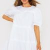 Women Styched Fashion | White Poplin Tiered Smock Dress