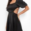 Women Styched Fashion | Cut Out Back Puff Sleeve Dress