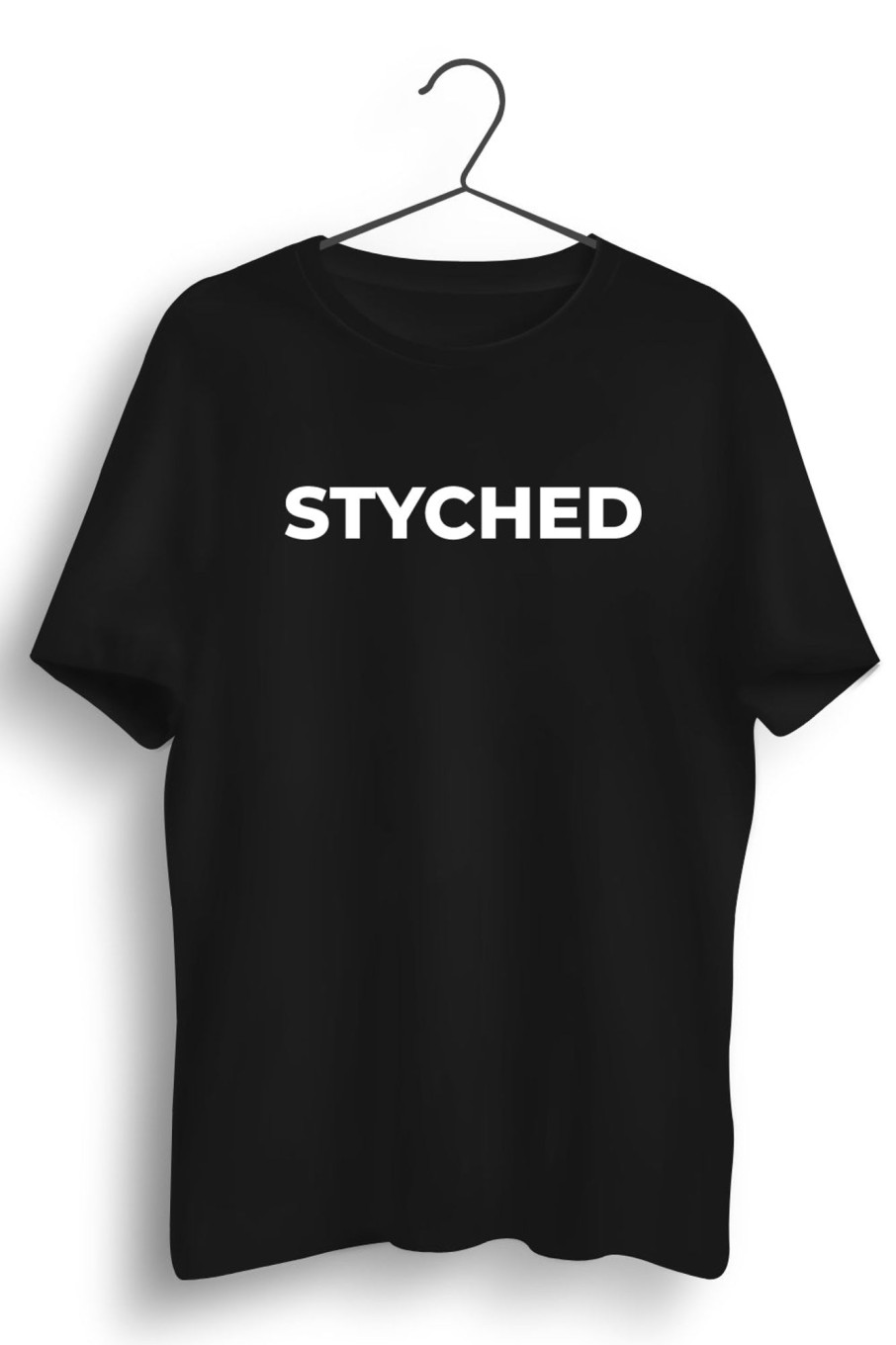 Men Styched | Styched Font Black Tshirt