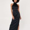 Women Styched Fashion | Satin Halterneck Column Maxi Dress