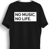 Men Styched | No Music No Life Graphic Printed Black Tshirt