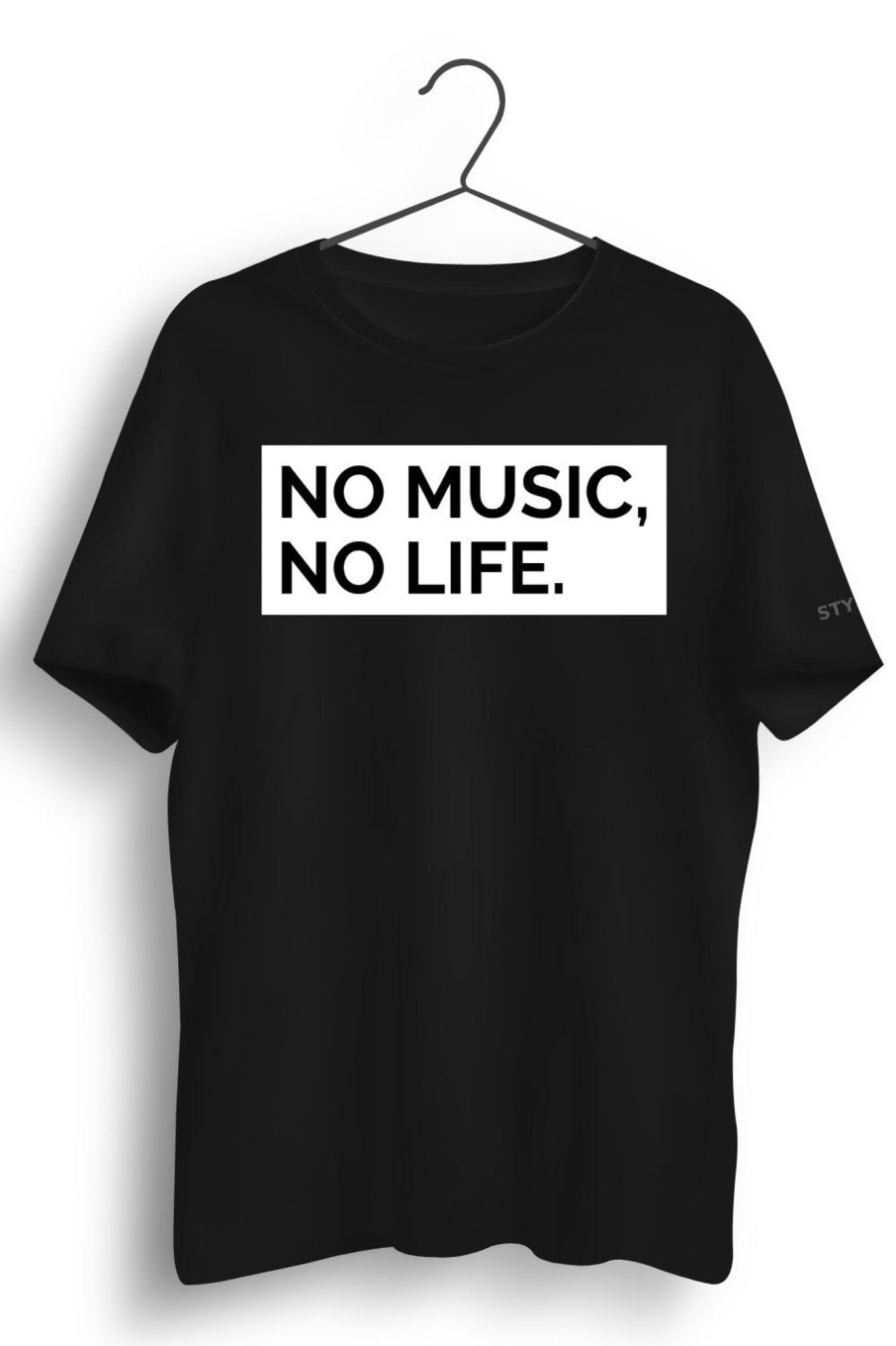 Men Styched | No Music No Life Graphic Printed Black Tshirt