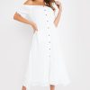 Women Styched Fashion | White Bardot Pocket Detail Midi Dress