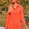 Women Styched Fashion | Button Front Ruffle Hem Shirt Dress