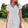 Women Styched Fashion | Button Down Layered Dress White