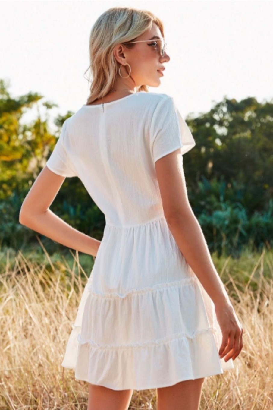 Women Styched Fashion | Button Down Layered Dress White