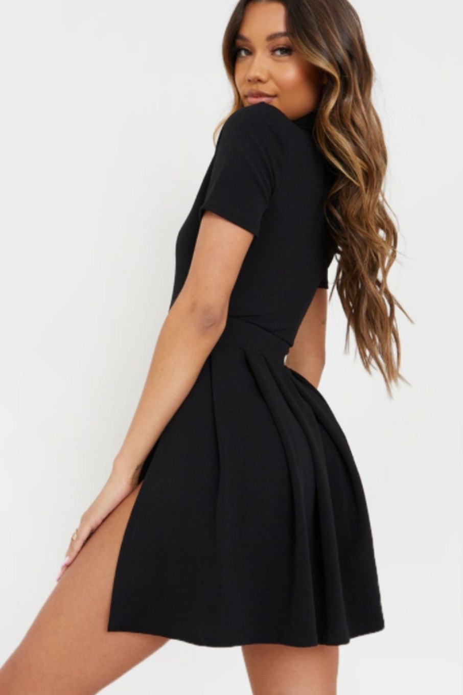 Women Styched Fashion | Black Collar Neck Fit And Flare Dress