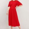 Women Styched Fashion | Satin Angel Sleeve Midi Dress