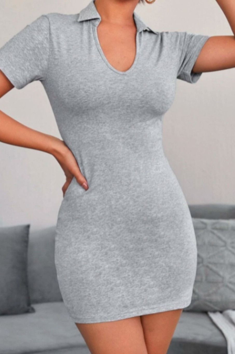 Women Styched Fashion | Collared Mini Bodycon Dress