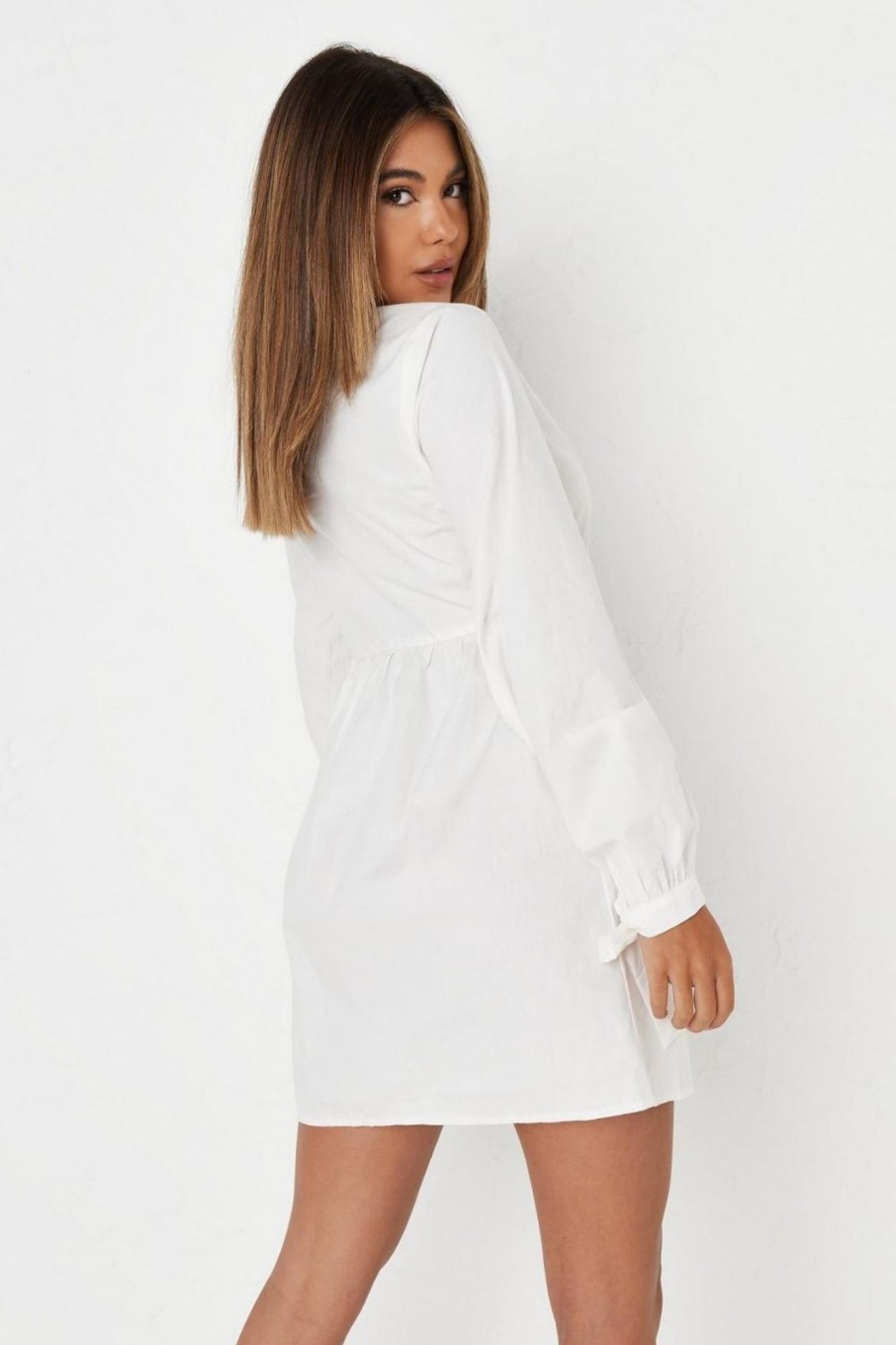 Women Styched Fashion | White Collar Full Sleeves Mini Dress