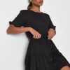 Women Styched Fashion | Tie Knot At The Waist Black Flared Dress