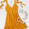 Women Styched Fashion | Knotted Strap Dress Yellow