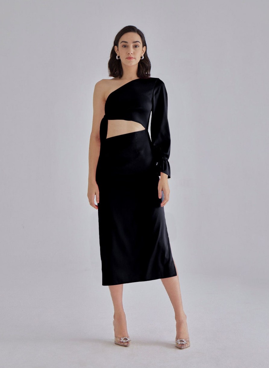 Women Styched Fashion | Black Palace Midi Dress