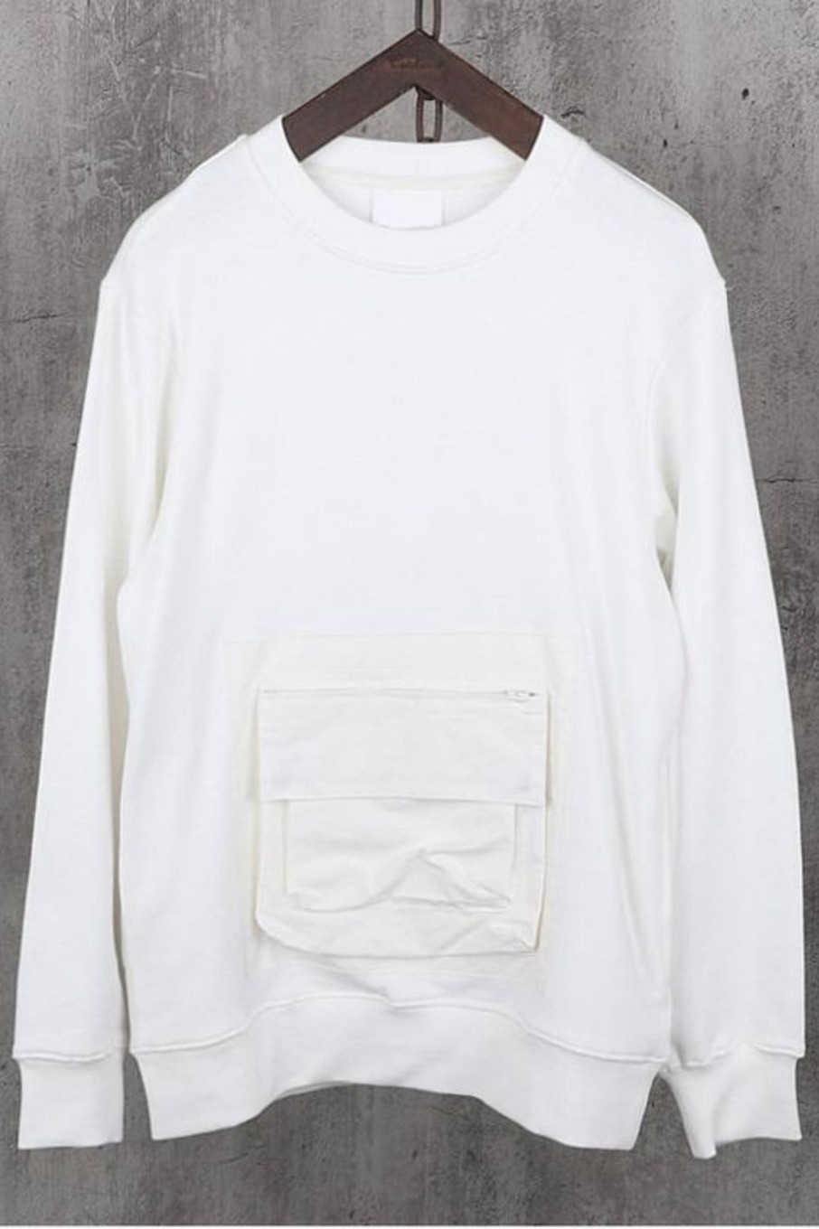 Men Styched Fashion | Front Pocket Long Sleeve T-Shirt White