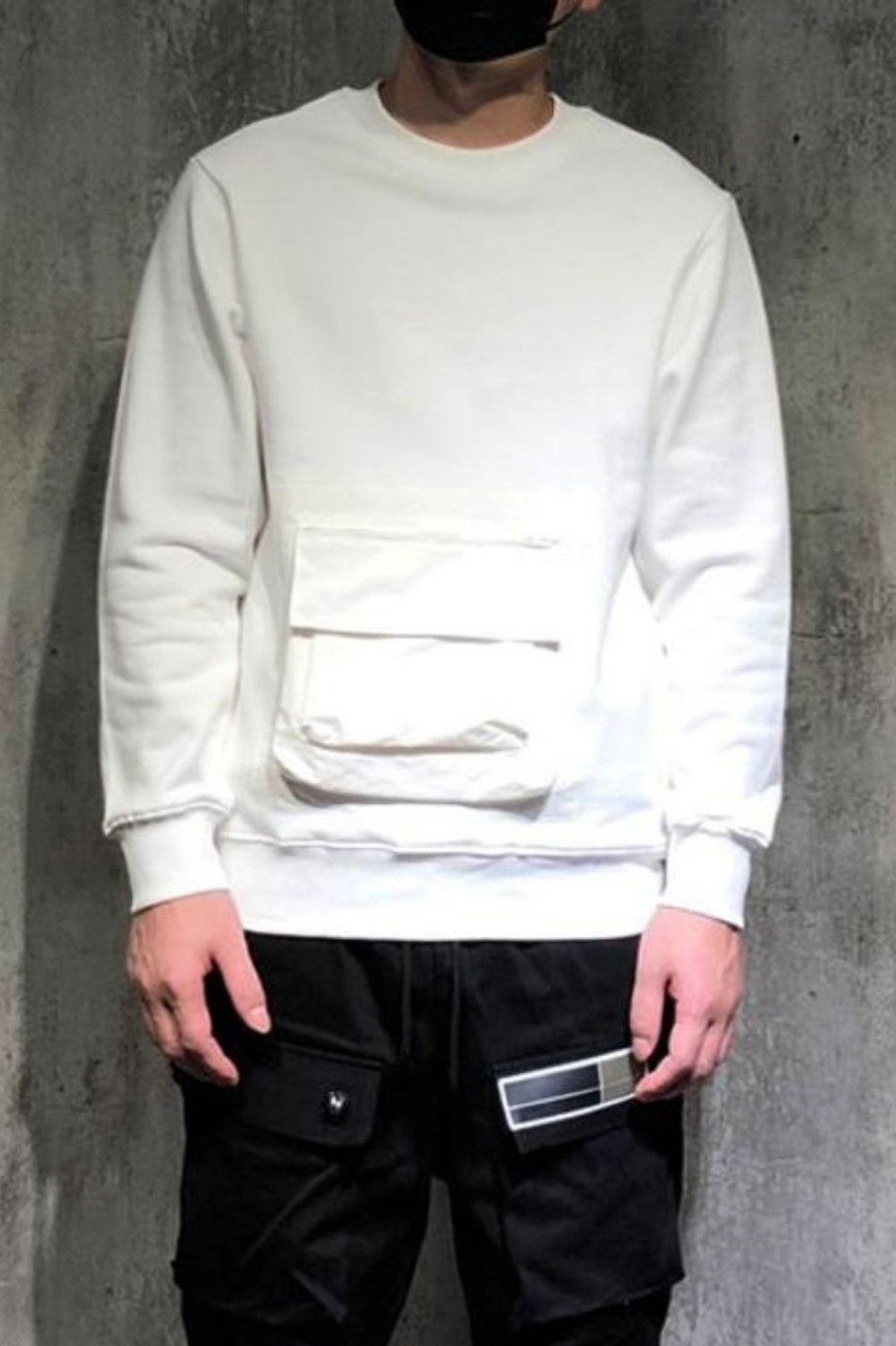 Men Styched Fashion | Front Pocket Long Sleeve T-Shirt White