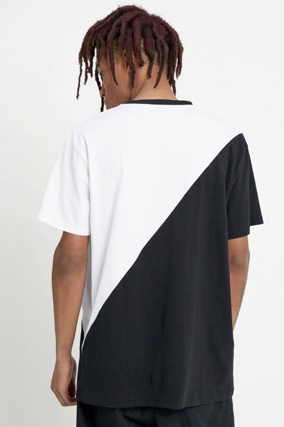 Men Styched Fashion | Black And White Diagonal Asymmetrical Tshirt