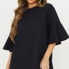 Women Styched Fashion | Round Neck Black Boxy Dress