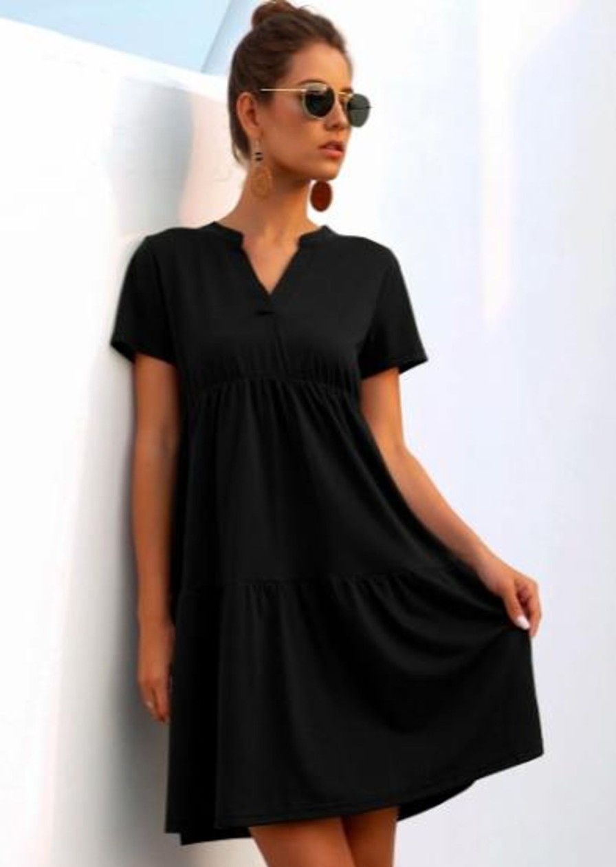 Women Styched Fashion | Black Tiered Dress