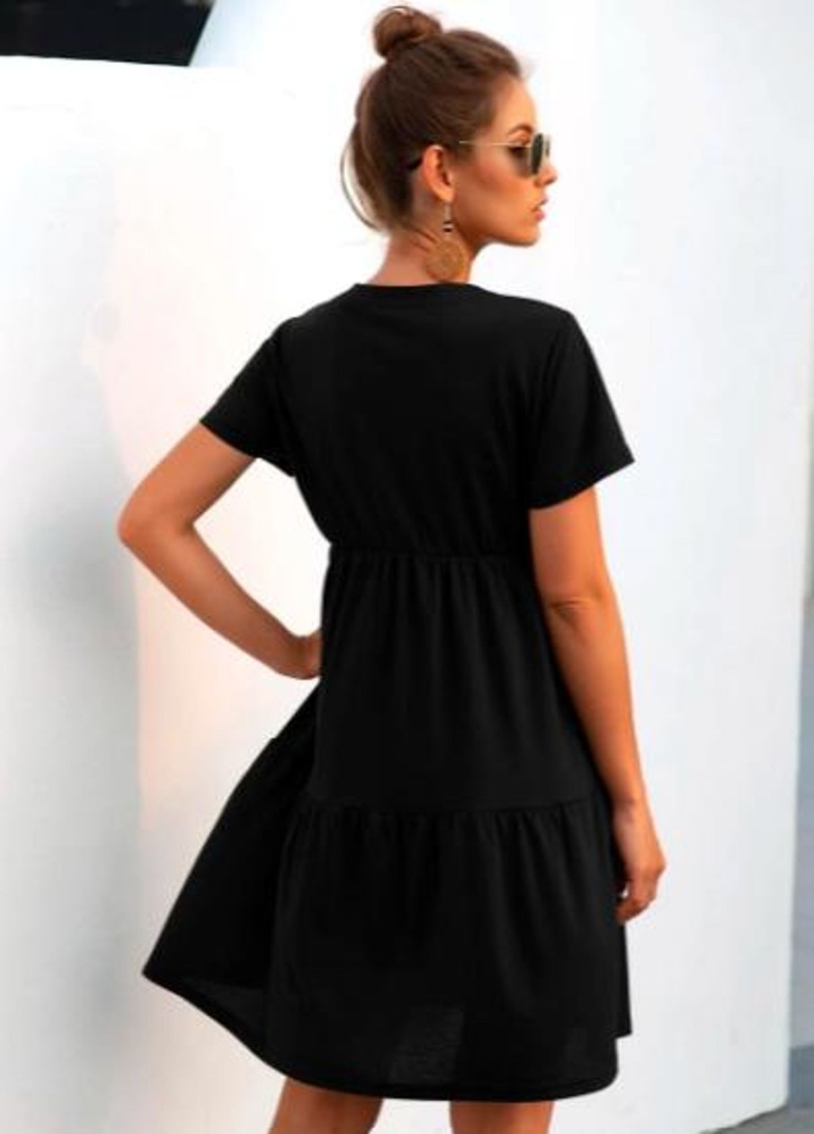 Women Styched Fashion | Black Tiered Dress