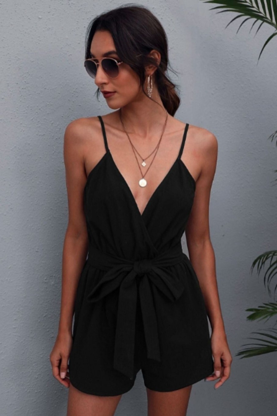 Women Styched Fashion | Surplice Neck Belted Romper